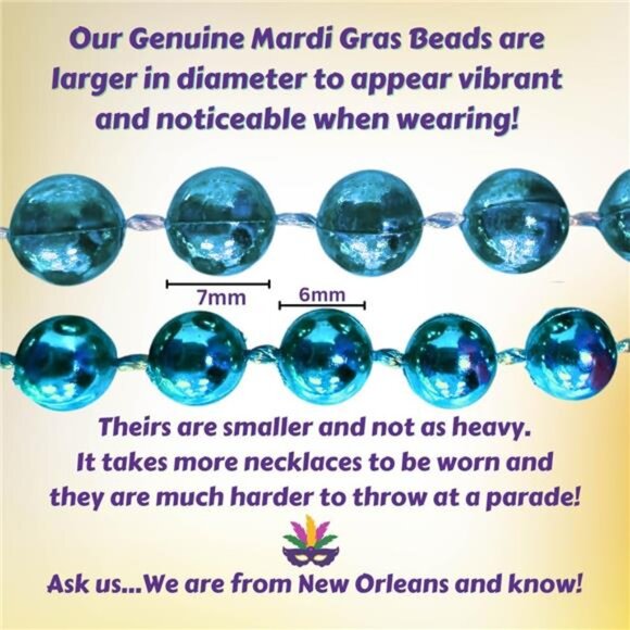 Turquoise Blue Mardi Gras Beads -33 inch,7mm,72 Necklaces,6 Dozen Party Supplies - Picture 3 of 8